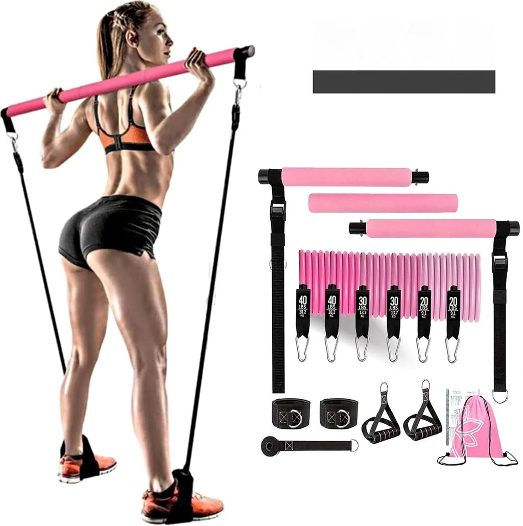 Yoga gymnastic bar with 180 pounds reinforced resistance band set in TPE material