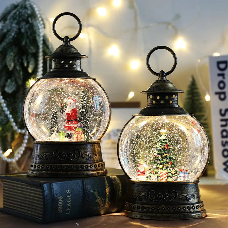 Christmas decoration wind lamp music box rotating crystal ball plastic night light in flat round shape