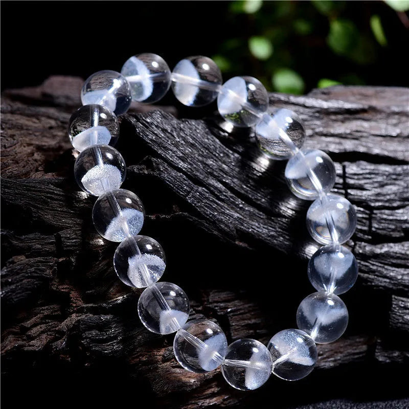 Women's white crystal pyramid bracelet with ruyi charm showing faceted beads in various size options