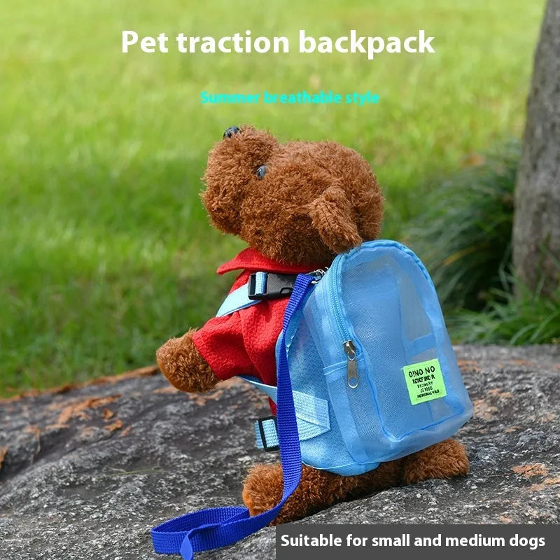 Solid-colour polyester dog backpack for portable pet carrying in black, blue, dark gray, or purple.