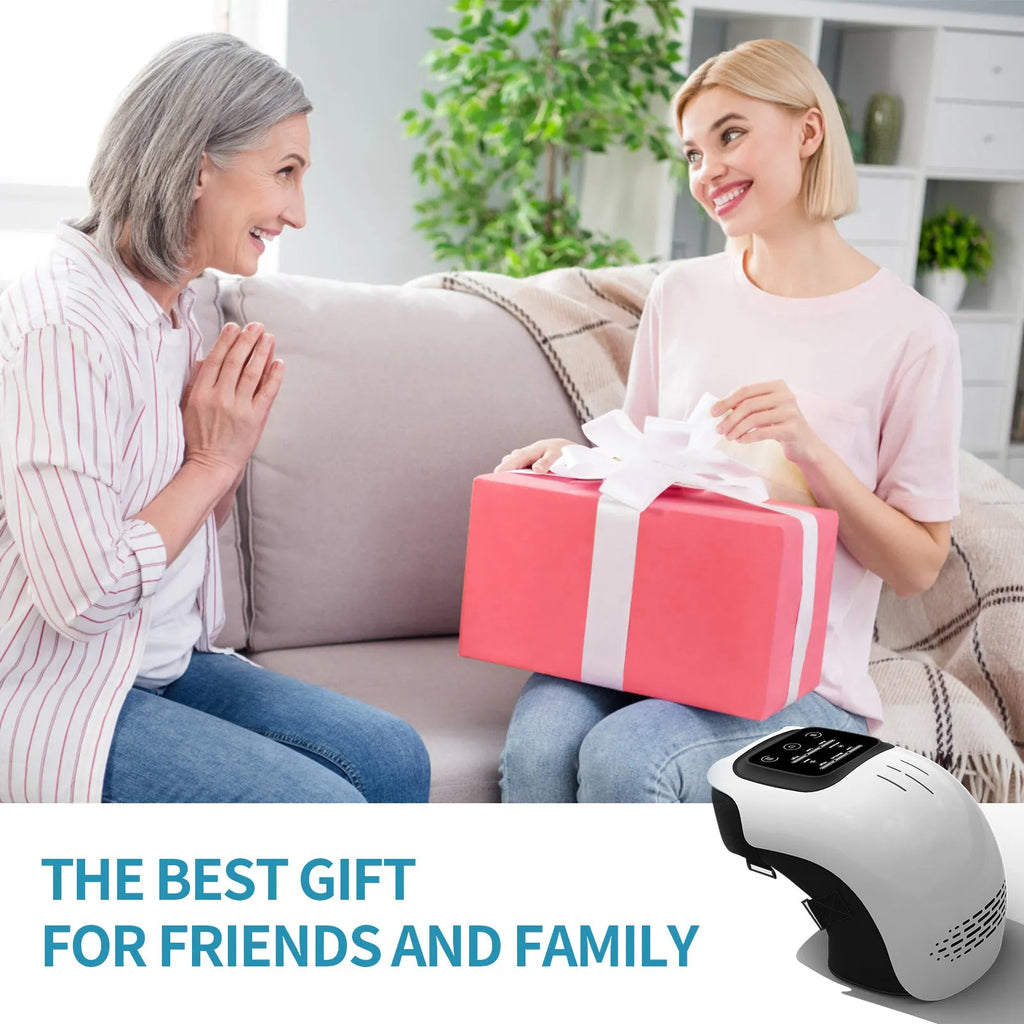 Electric knee massager with heating and vibration functions in white and wood colour options