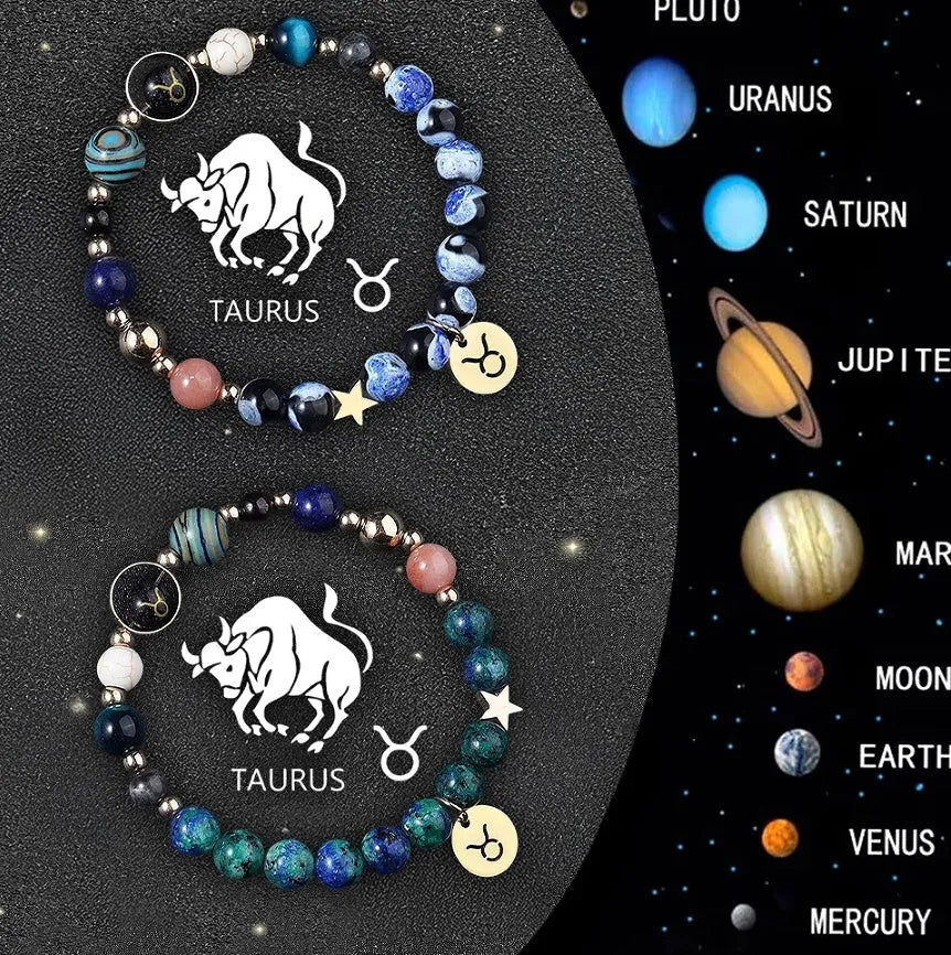 Set of two beaded bracelets made from natural stone, representing Chinese zodiac signs.