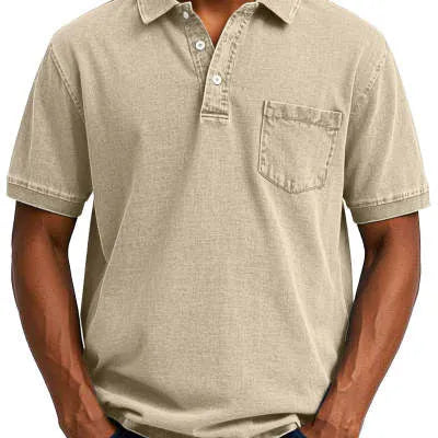 Plus size man modelling a printed short sleeve casual shirt in a loose Korean-style fit.