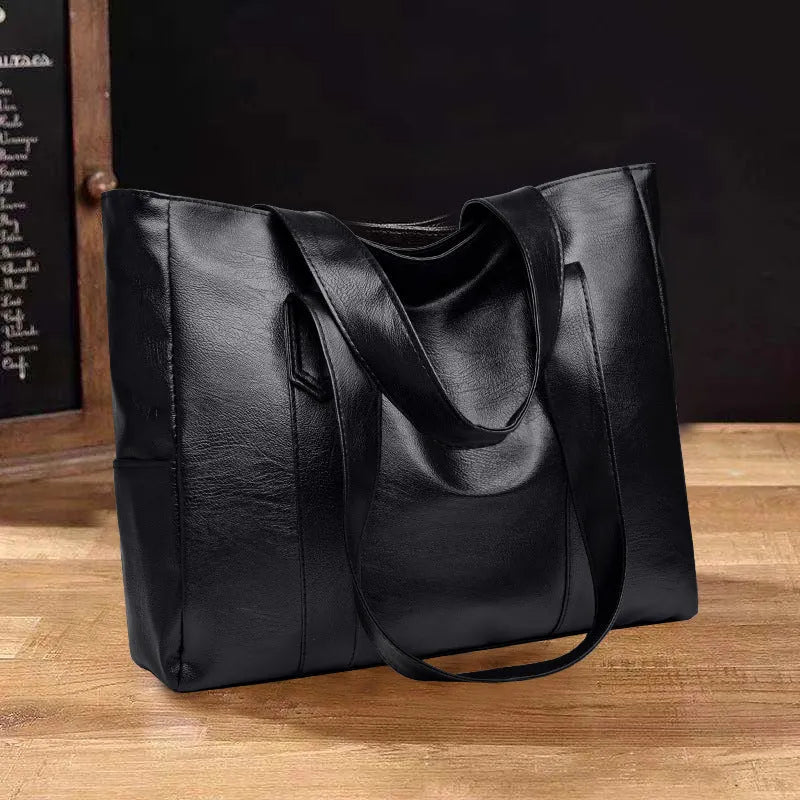 Retro soft PU tote handbag in yellowish brown with double shoulder straps and horizontal square shape