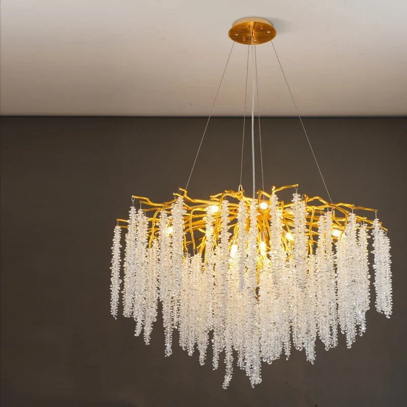 Crystal chandelier light fixture with adjustable height and aluminium alloy construction