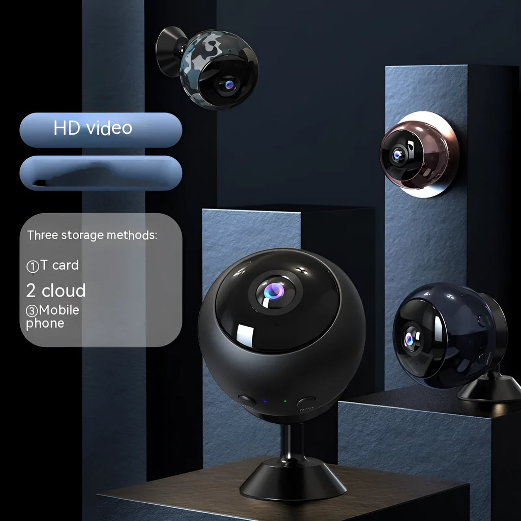 White or black indoor wireless WiFi surveillance camera with a 3.6mm lens for 1080p HD video.