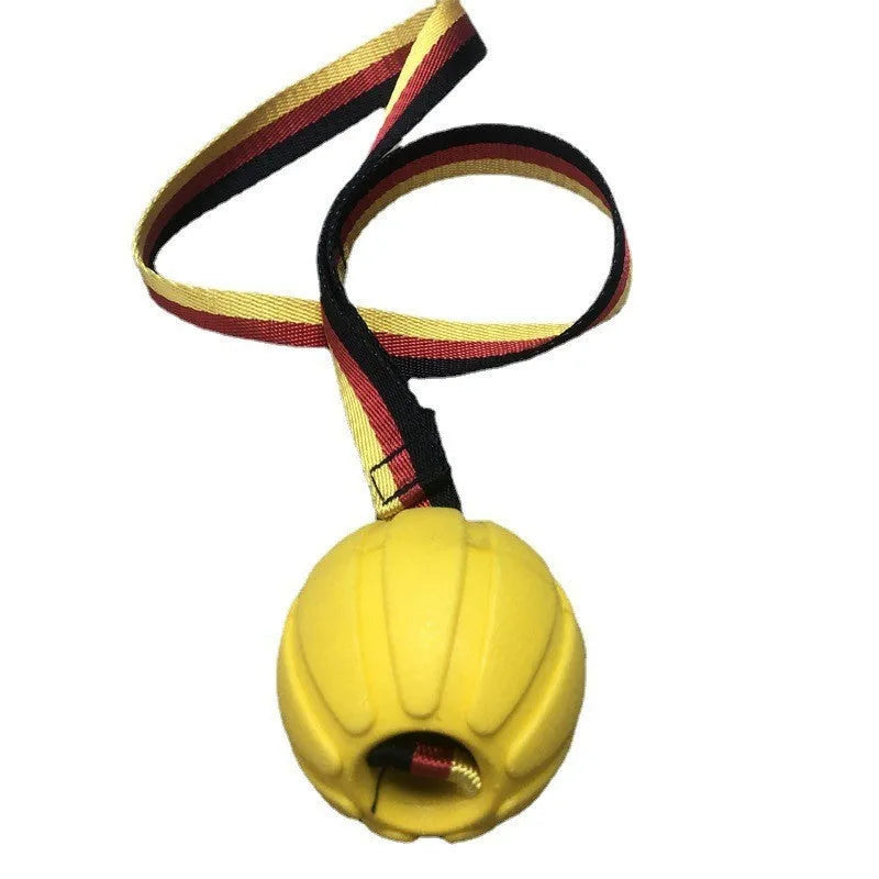 Floating EVA tether ball for dogs in camouflage or yellow colour with three diameter size options