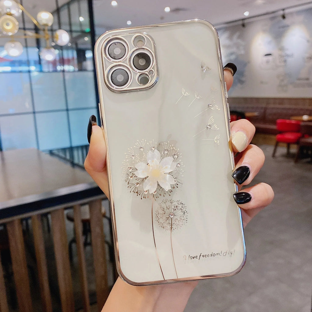 Green silicone iPhone case with a 3D floral design and a built-in spin stand on a white background.