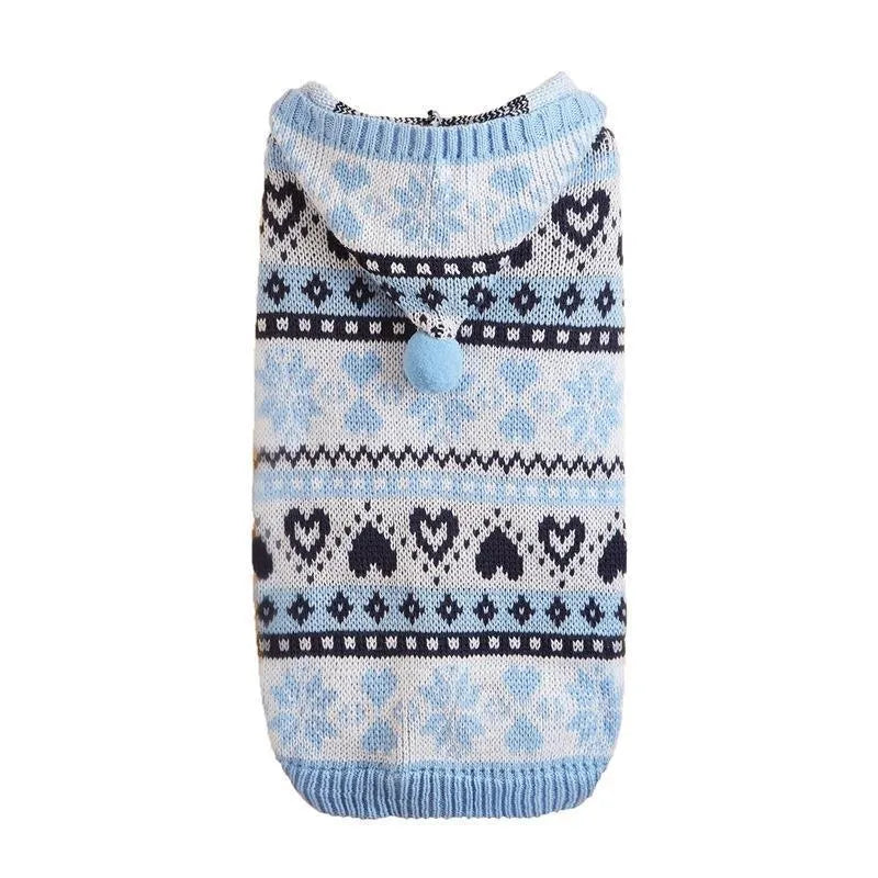 Pink blue grey striped camouflage snowflake love pattern knitted acrylic dog sweater for small breeds.