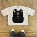 Men's printed cotton short sleeve t-shirt in retro street style with drop-shoulder sleeves.
