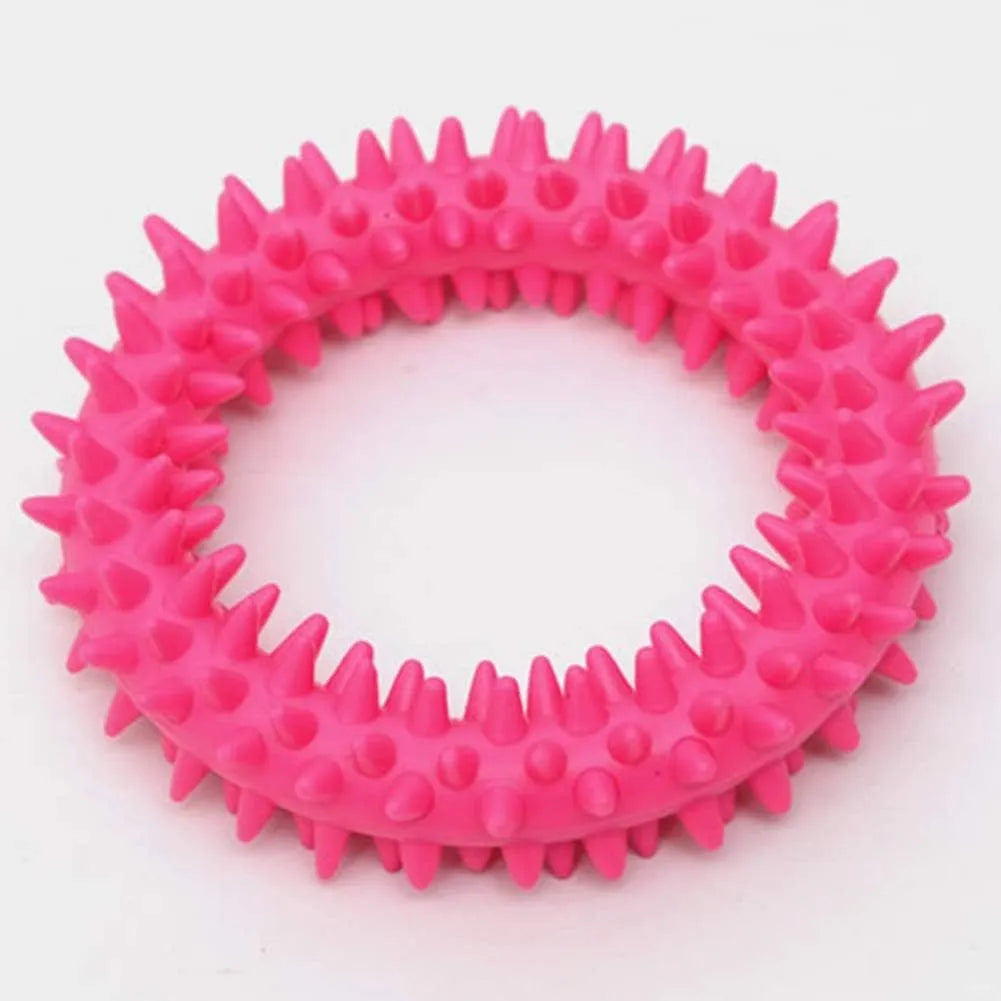 Blue TPR spiky circle ring dog chew toy for dental cleaning and bite training.
