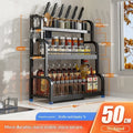 Carbon steel kitchen storage shelf floor rack with knife holder and six hooks