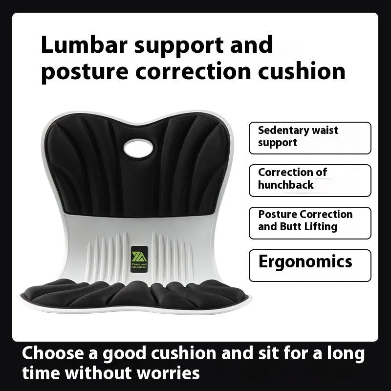 Grey ergonomic seat cushion for office chair waist support and posture correction.