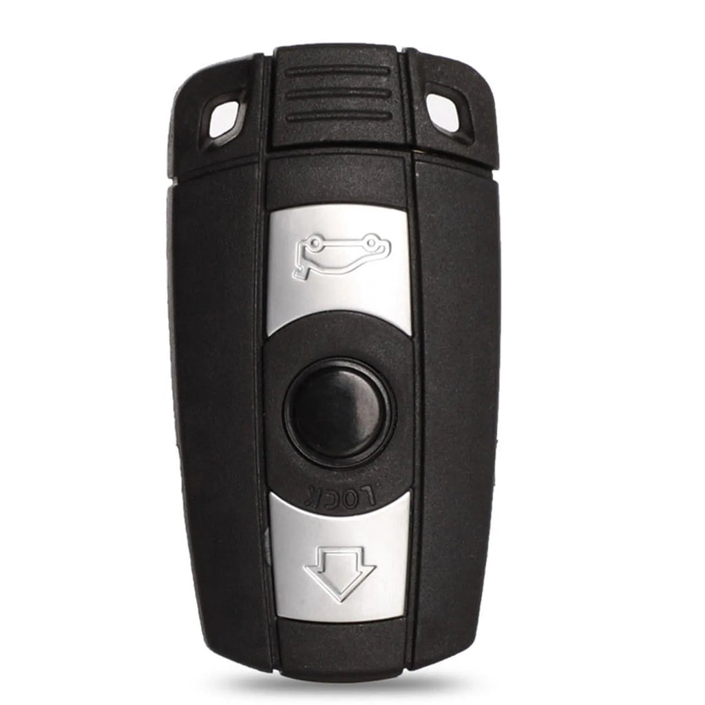 Black BMW CAS3 semi-intelligent 3-button remote car key fob with metal and plastic construction.