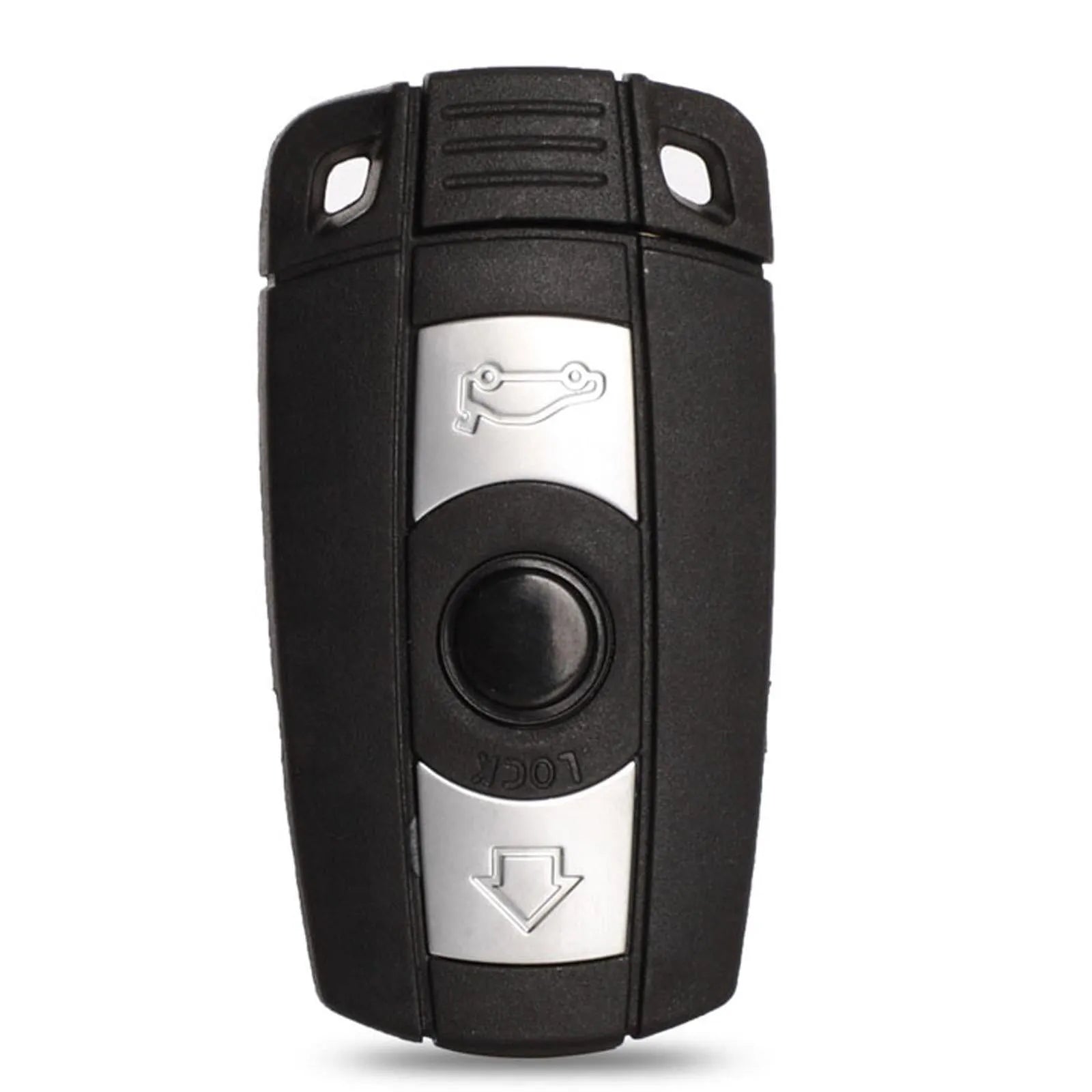Black BMW CAS3 semi-intelligent 3-button remote car key fob with metal and plastic construction.