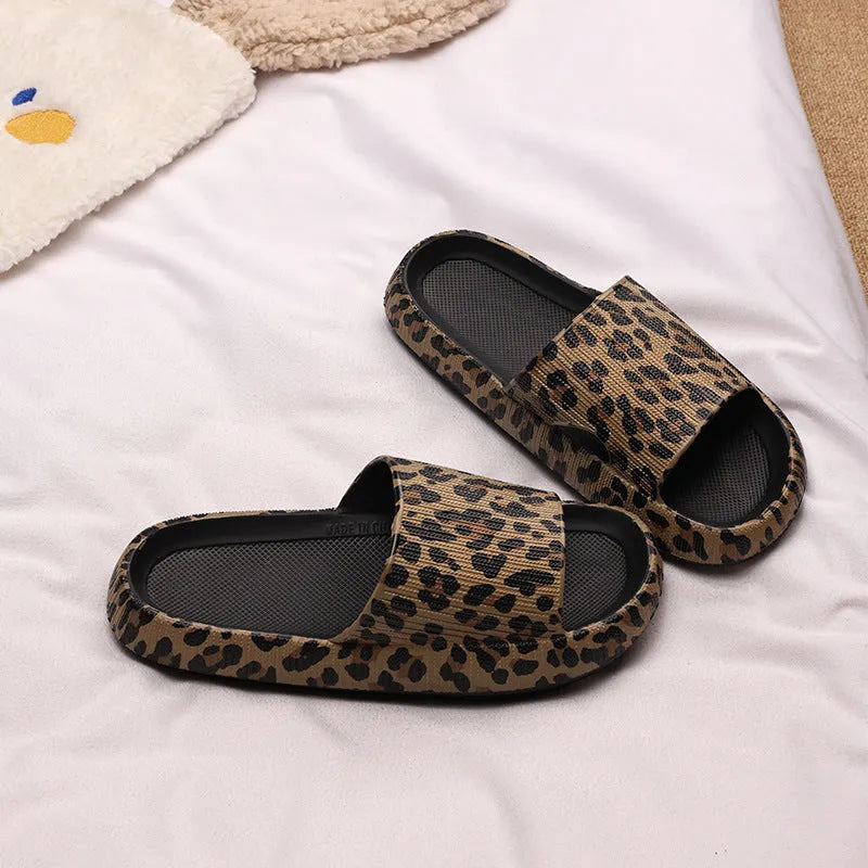 Women's leopard print EVA slippers with thick sole in multiple colour patterns, sizes 36-45