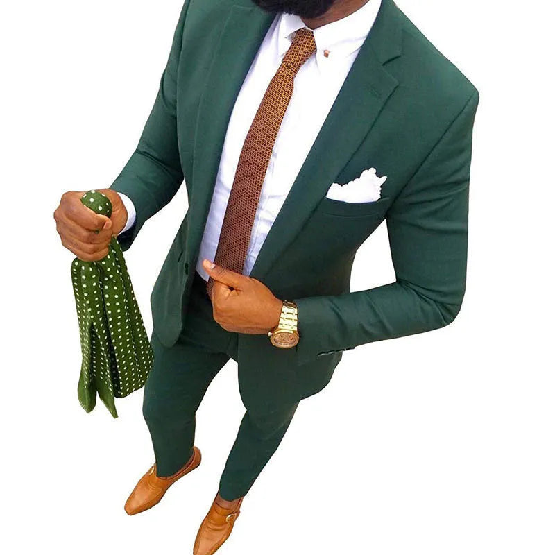 Men's purple cotton suit jacket and trousers set for formal occasions.