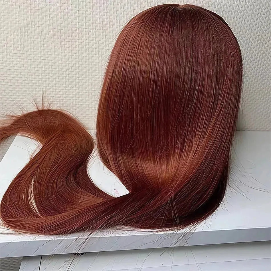 Straight 13x4 human hair lace front wig for ladies hand woven natural style side bangs