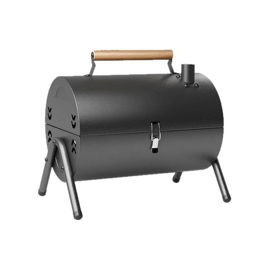 White round portable charcoal grill with chimney oven design for frying and baking