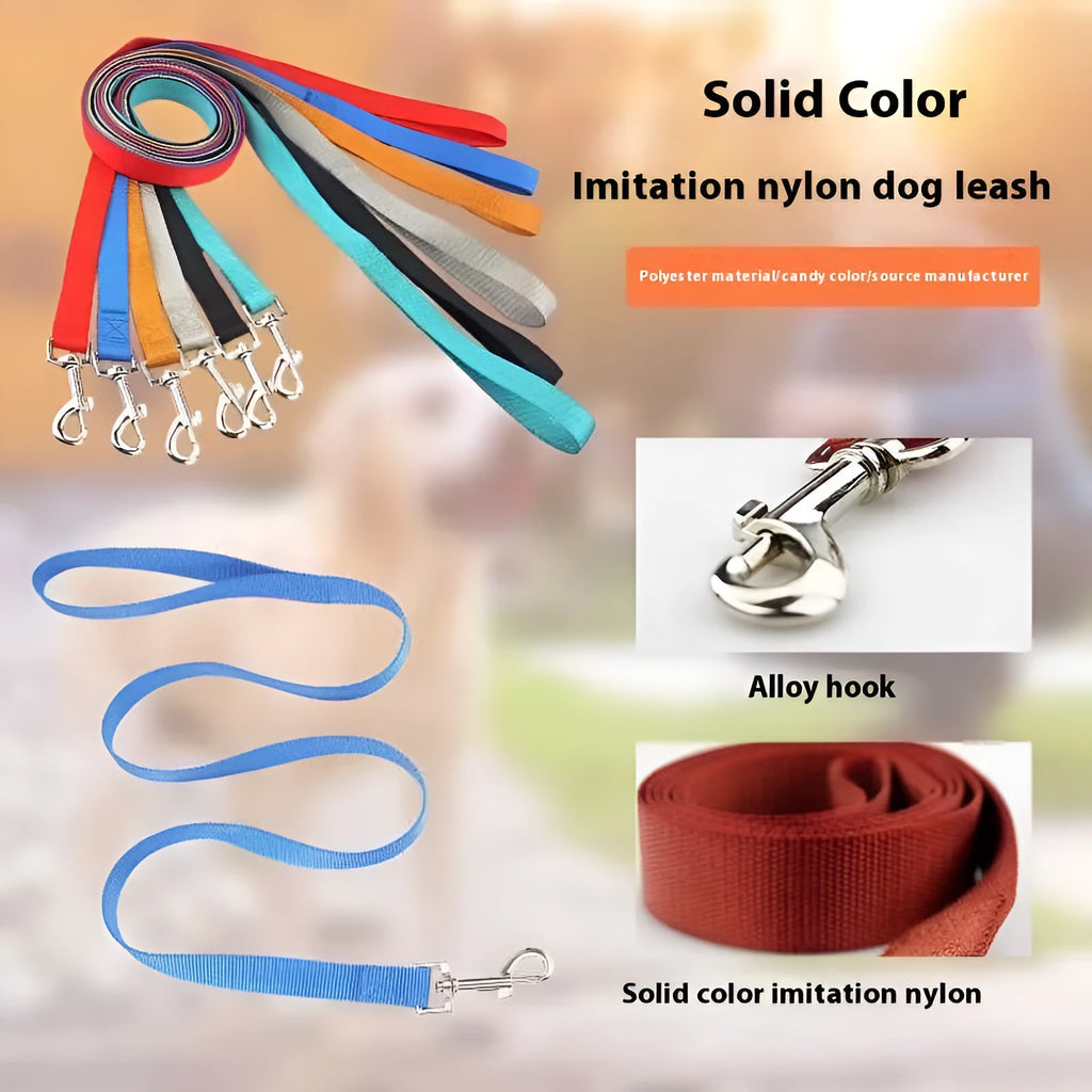 Solid colour nylon dog hand-holding lead showing single-rope construction with clip attachment