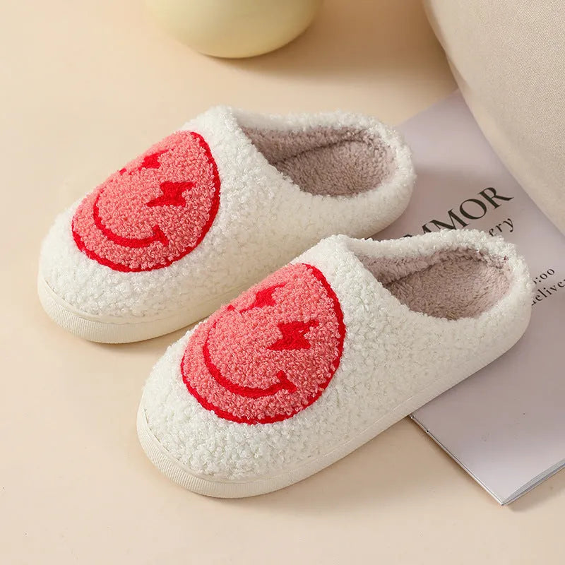 Women's plush home slippers with PVC sole in mushroom colour with round toe design