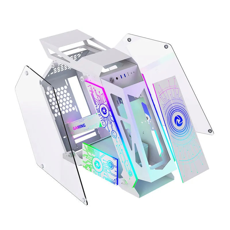 Table-type bare metal e-sports PC chassis with optional RGB fan lighting on SECC board construction