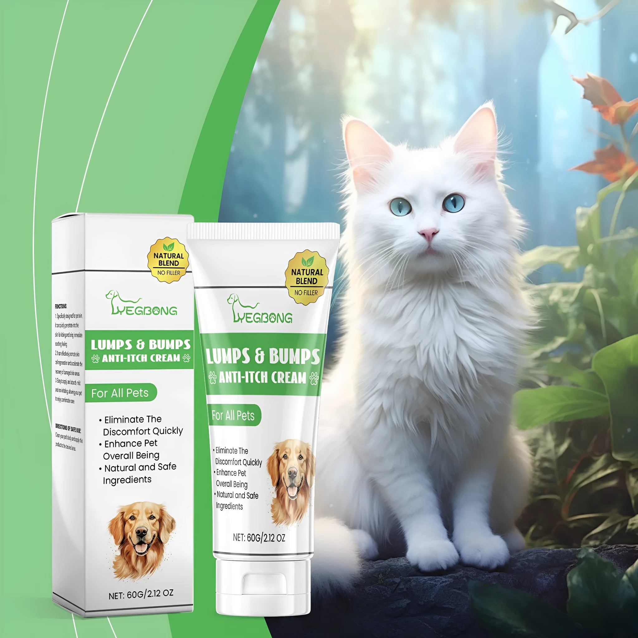 Pet itch relieving cream for cats 60g tube with tea tree oil and aloe vera