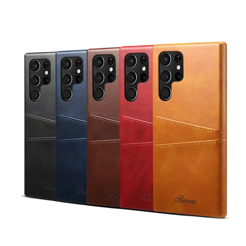 Ultra-thin Protection Retro Small Leather Pattern Card Phone Case for Samsung Galaxy S22 S23 S24 Ultra Black Brown Khaki Red Grey Blue Dark Green Back Cover