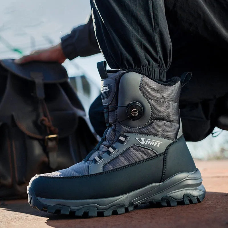 Men's thickened fleece-lined snow boots in black, non-slip EVA sole, spring cold-proof design