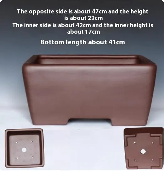 Square purple clay succulent bonsai pot with classical design showing clean lines and natural clay finish