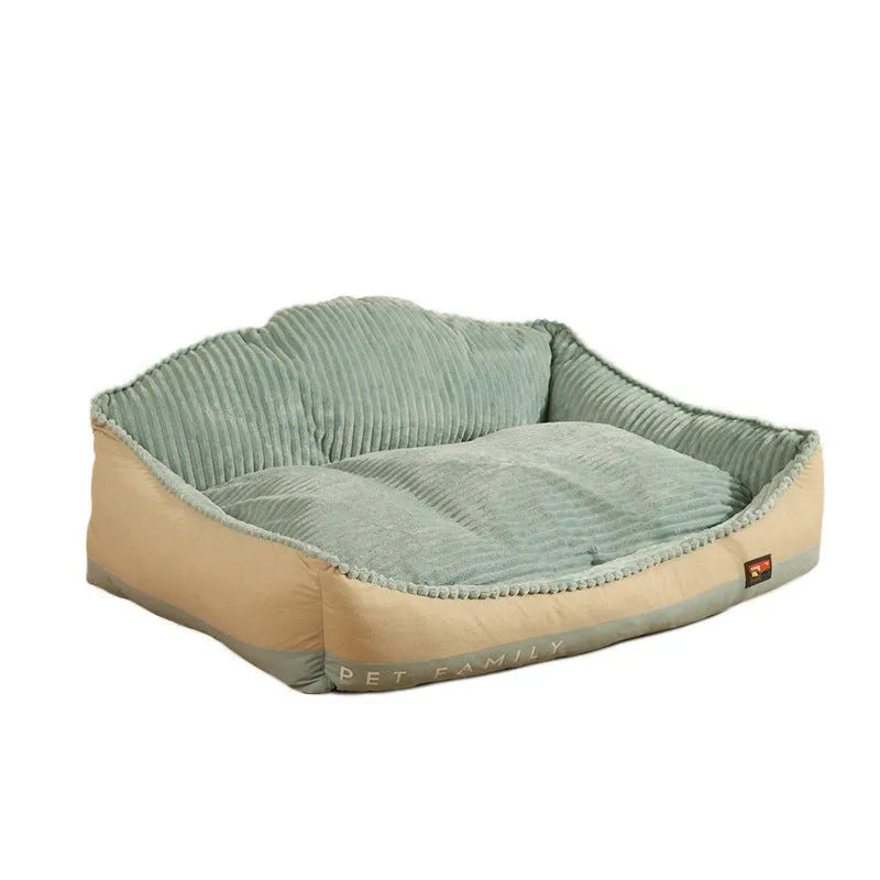 Morandi colour washable pet bed with removable cover shown in two sizes for dogs and cats.