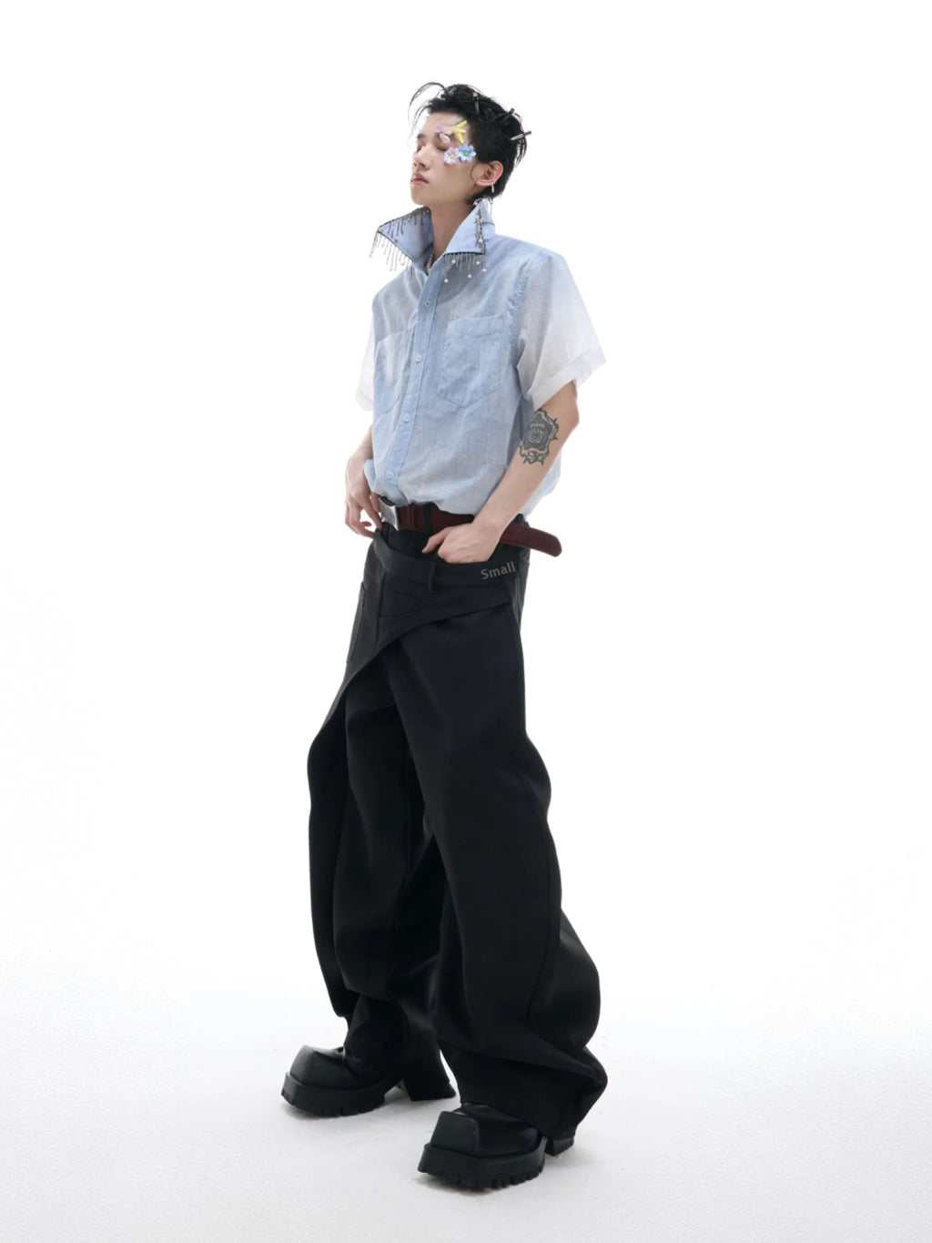 Blue loose fit casual shirt with half sleeves for summer wear