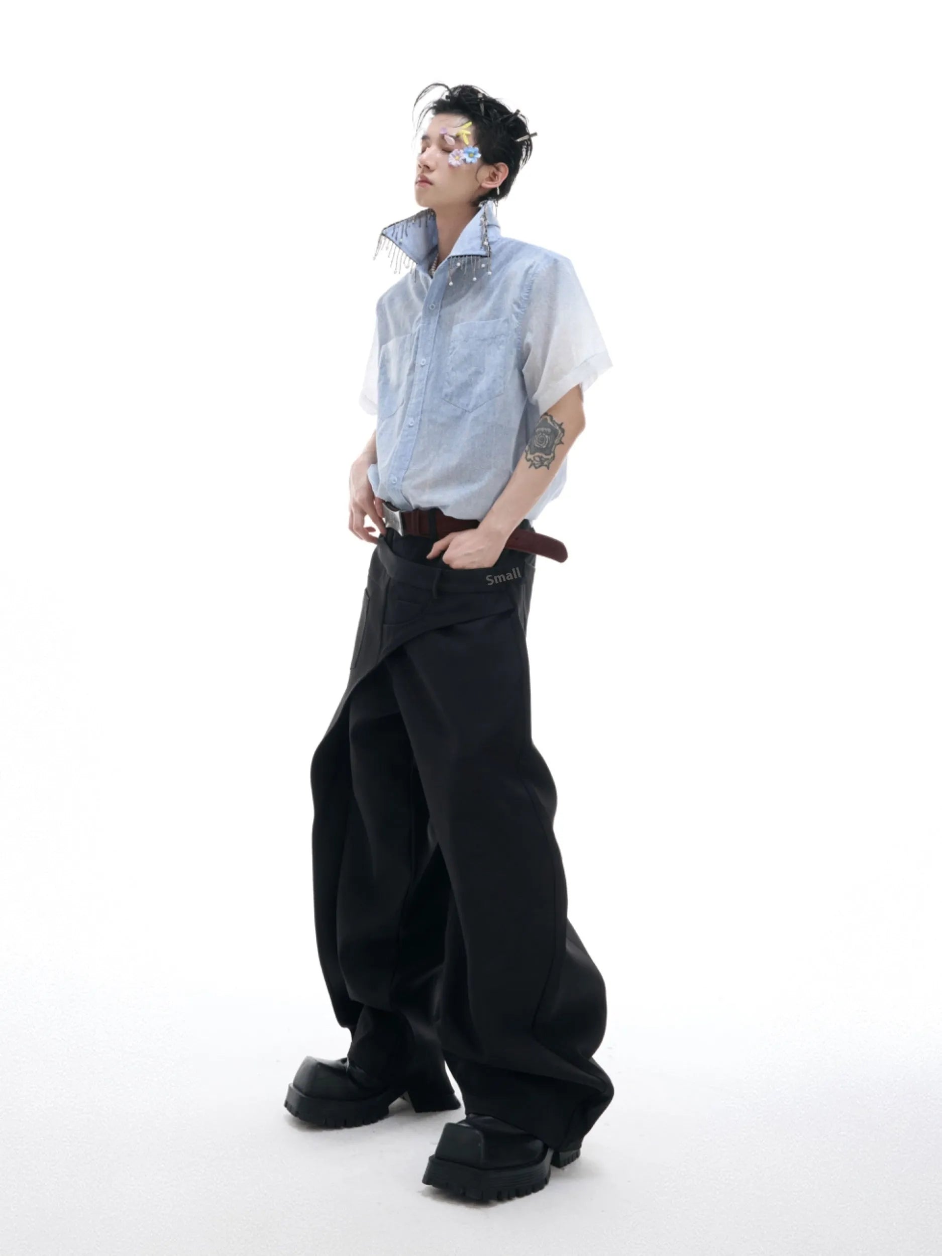 Blue loose fit casual shirt with half sleeves for summer wear