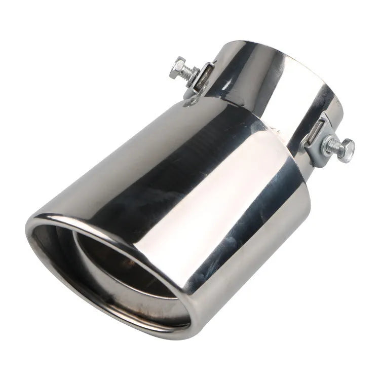 Stainless steel car exhaust tail pipe with choice of baked blue, bright silver, or colourful finishes in straight or curved shapes