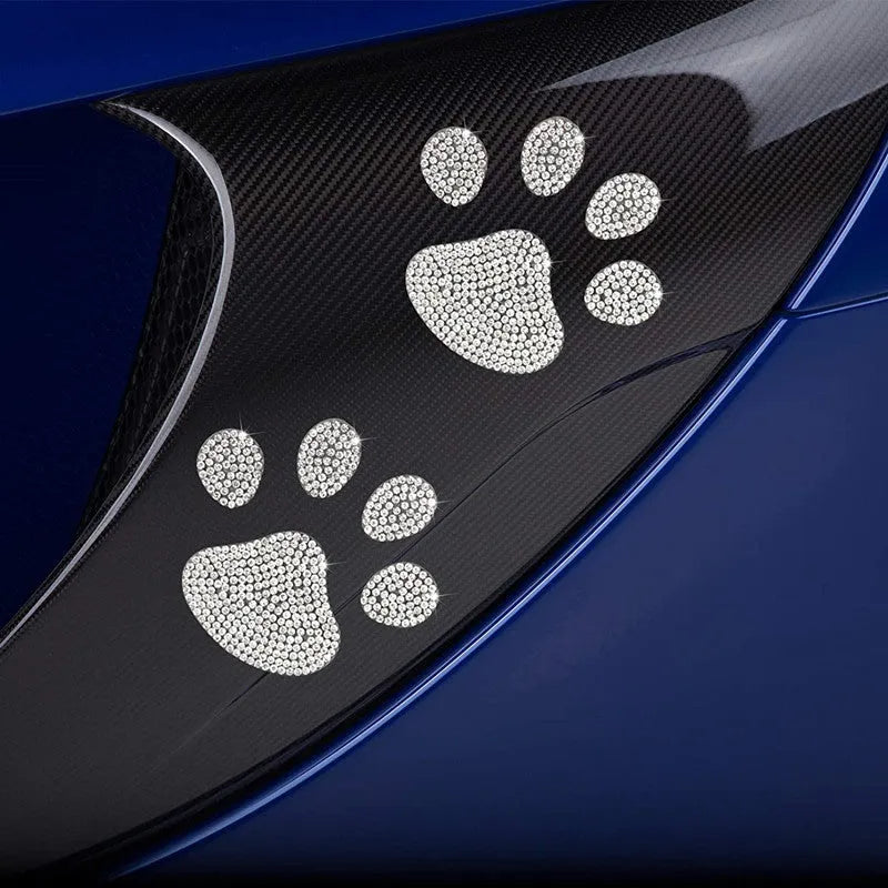 Glass diamond-encrusted car sticker with butterfly or bear paw design, 7x6cm.