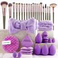 40-piece makeup brush set with hydrophilic non-latex bristles in brown, pink, and purple colour options