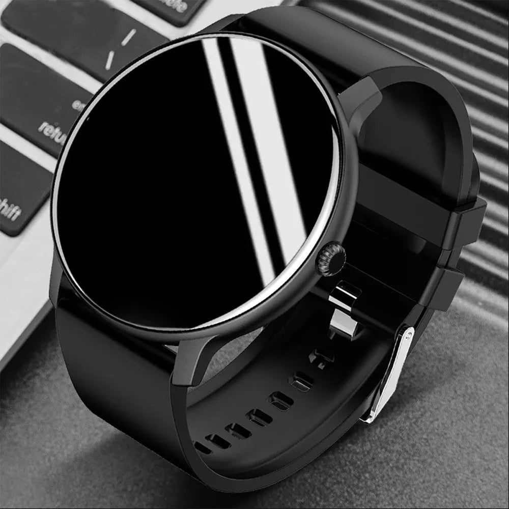 Smart Bluetooth sports watch with circular display showing health metrics on silicone wristband
