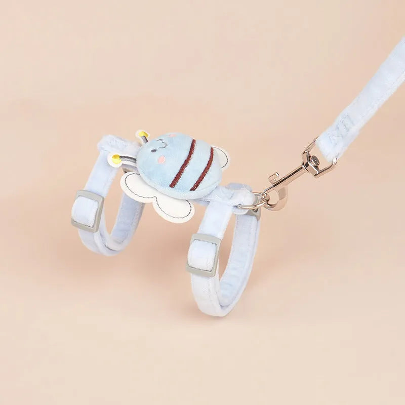 Bee-shaped adjustable cat harness and leash set in pink, yellow, or blue colours