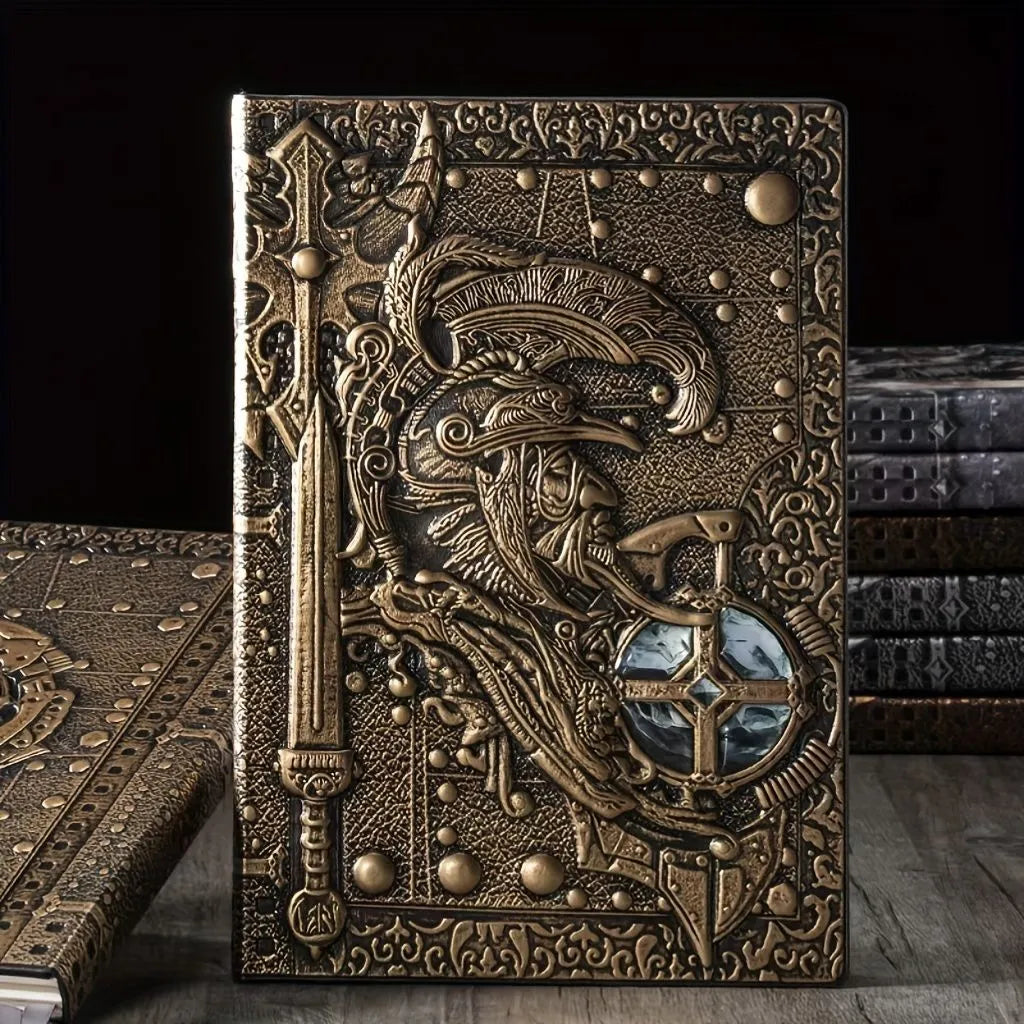 A5 leather notebook with 3D warriors relief embossed design in multiple colour options