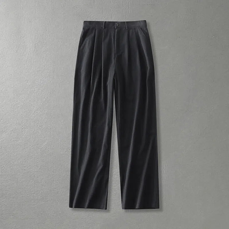 Men's cotton linen loose straight pants in solid colour, size L-9XL