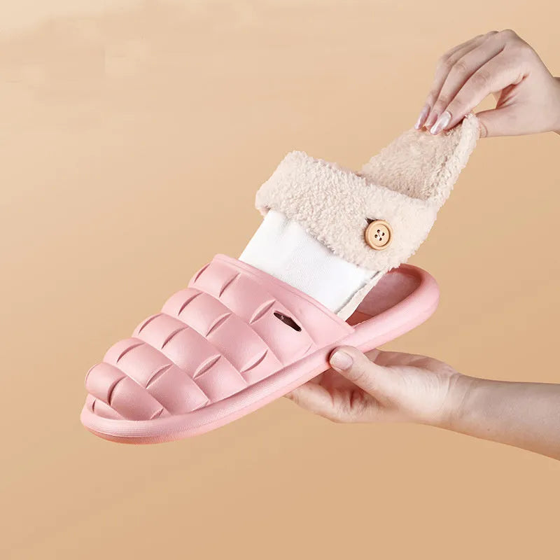 Women's detachable EVA plaid slippers with plush lining in multiple colours