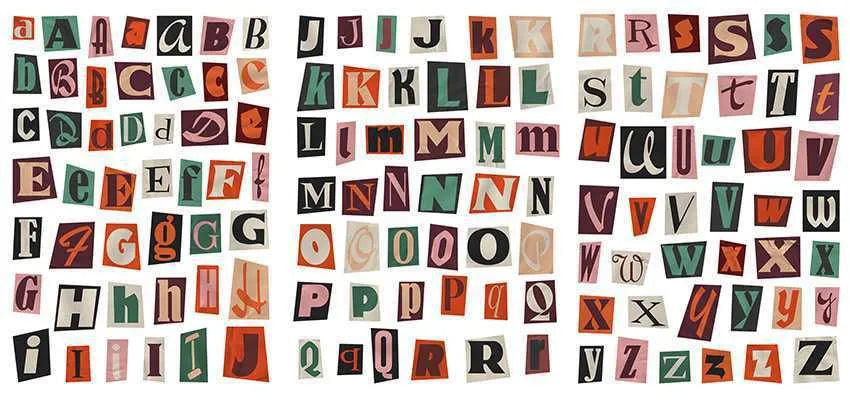 English letters and numbers label sticker set showing alphabet collections and week words in cute printed style