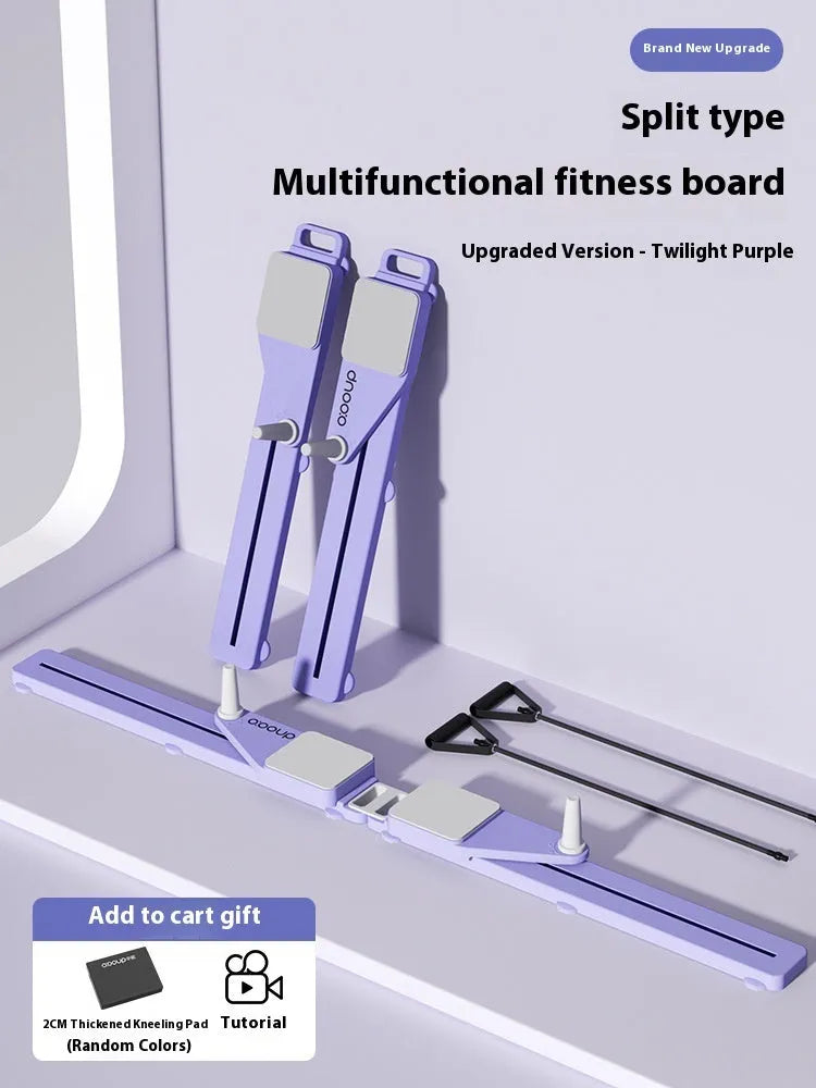 PP multifunctional split skiing machine trainer in purple, 85 cm length, on a wooden floor