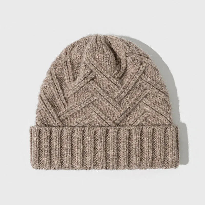 Women's wool knitted winter hat with dome crown in six colour options including red, grey, brown, white, khaki, and black