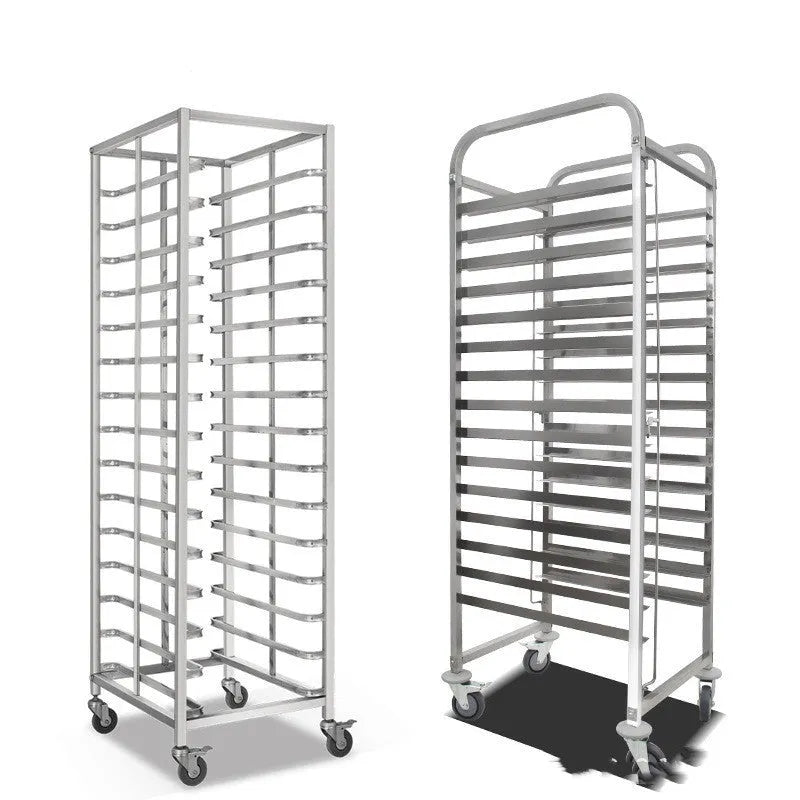 Stainless steel baking tray rack with six layers for 40x60cm commercial trays.