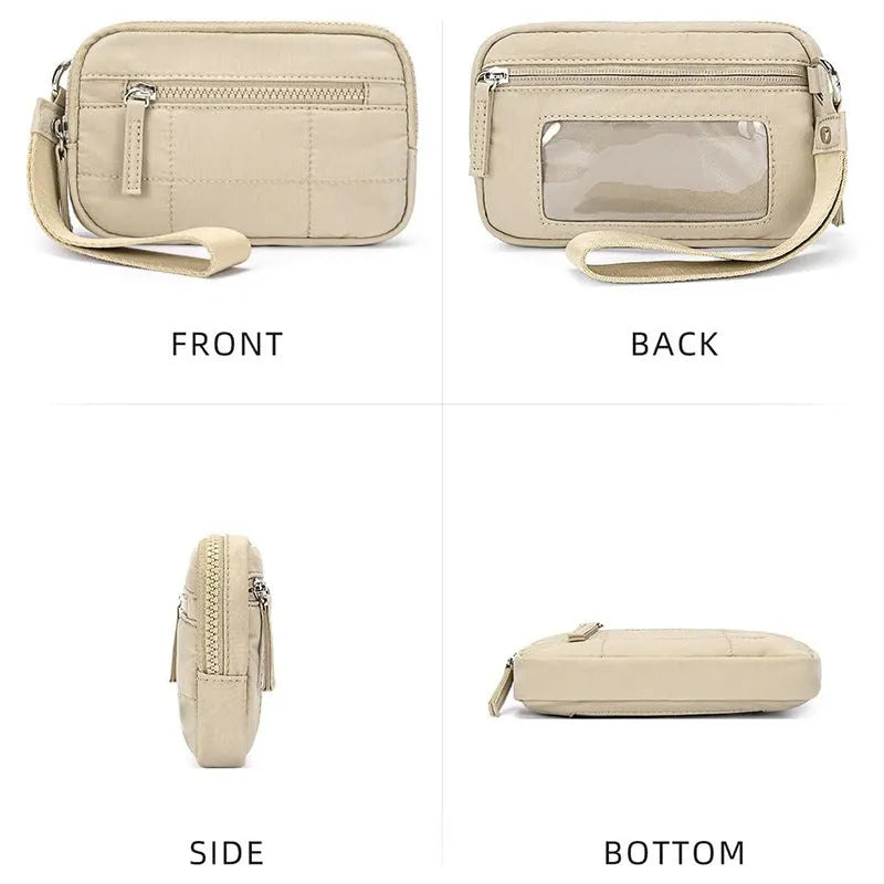 Waterproof quilted transparent deck handbag in nylon with solid colour lining