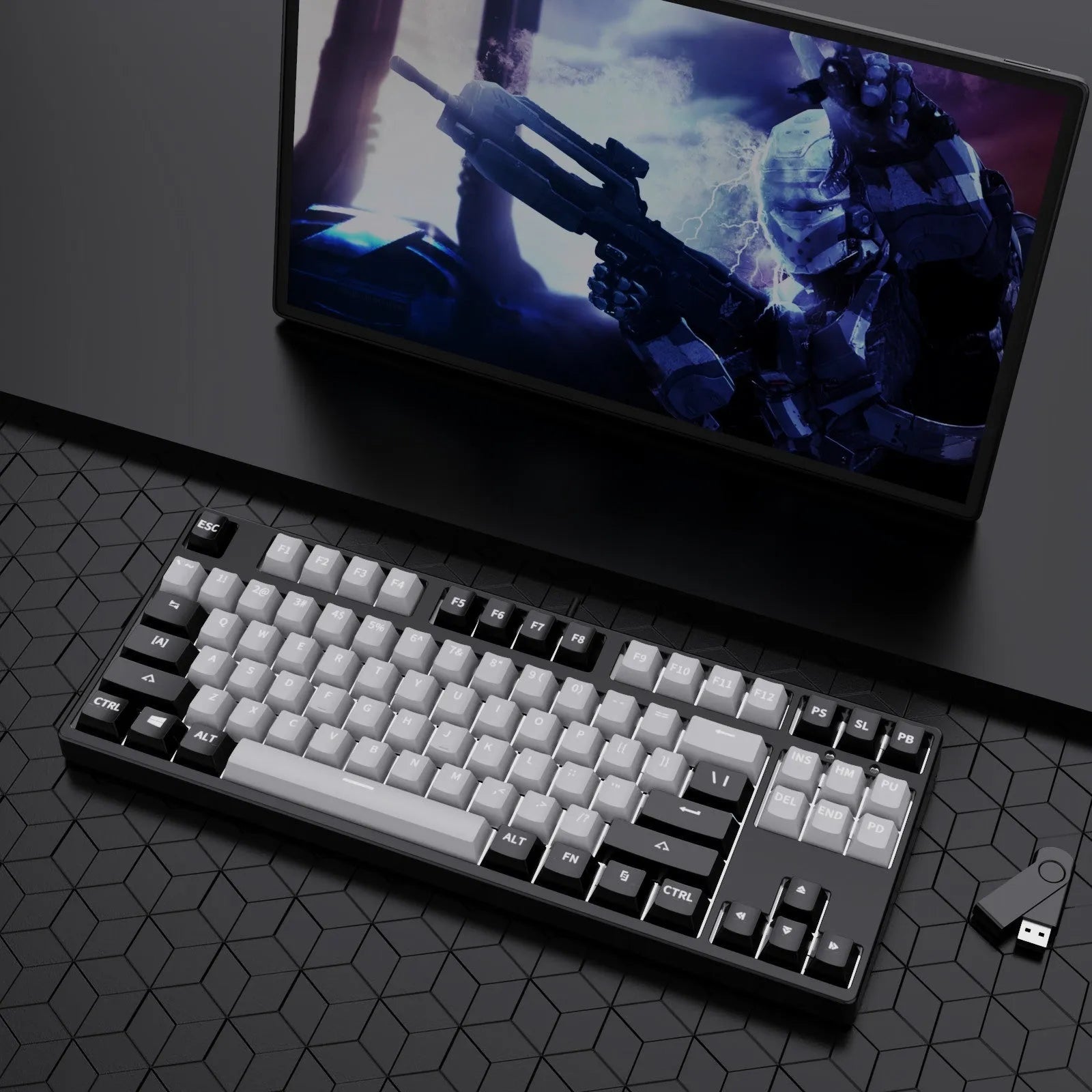 87-key mechanical gaming keyboard with dual-colour keycaps and hot-swappable switches
