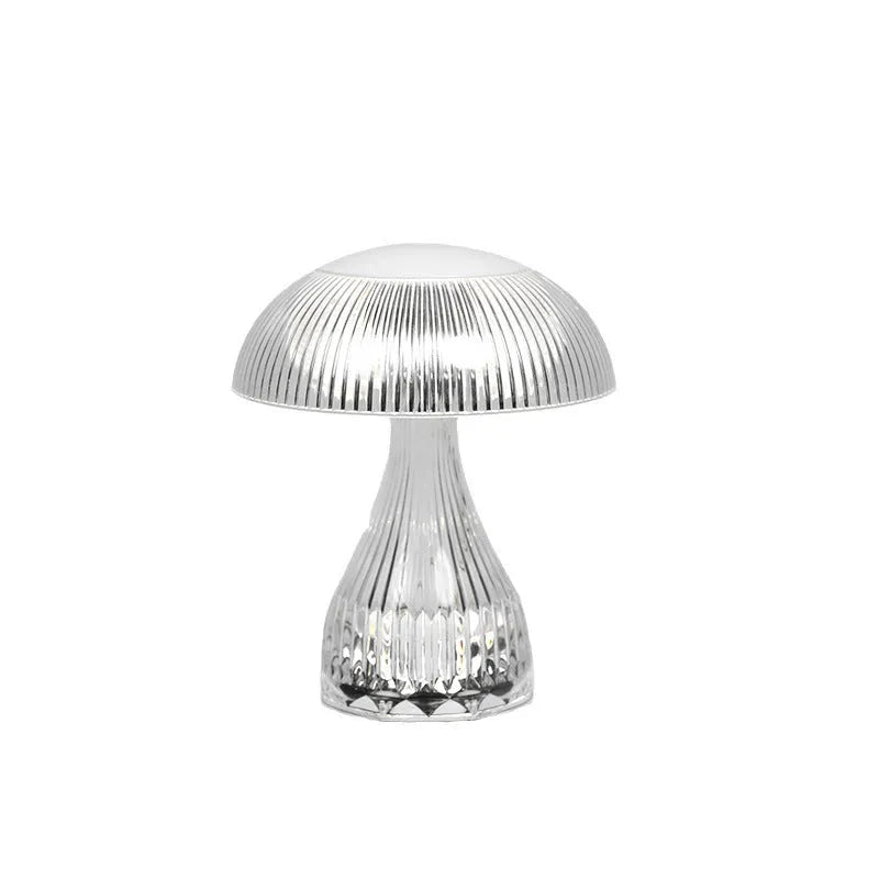 Rechargeable touch night lamp with acrylic body on a plastic base, showing three LED light colours.