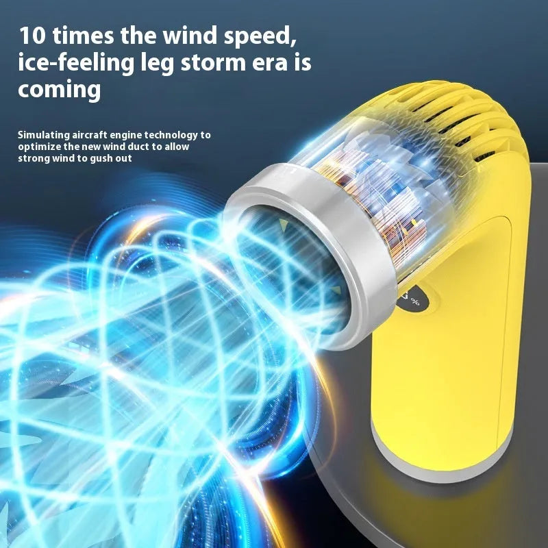 Bladeless turbine fan in apricot colour with lithium battery power
