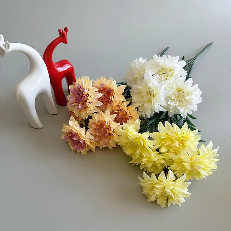 Dahlia desktop display fan holding fake flowers silk rose peony bunch multicolour